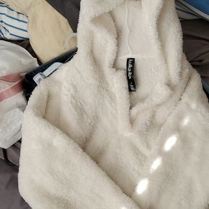 Soft fluffy white hooded sweater